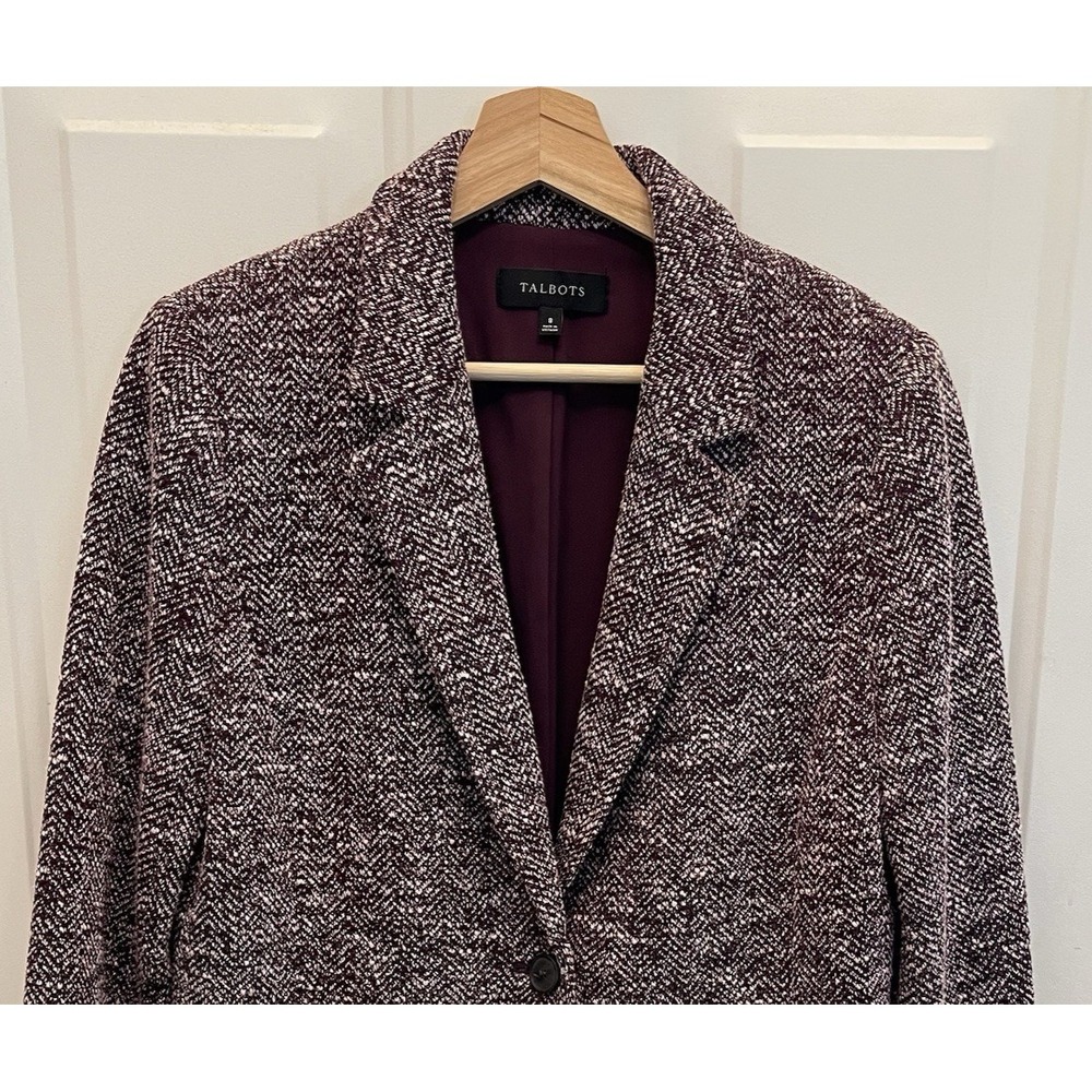 Talbots Boucle Tweed Blazer Purple Lined‎ Jacket Pockets 2 Button Womens 8